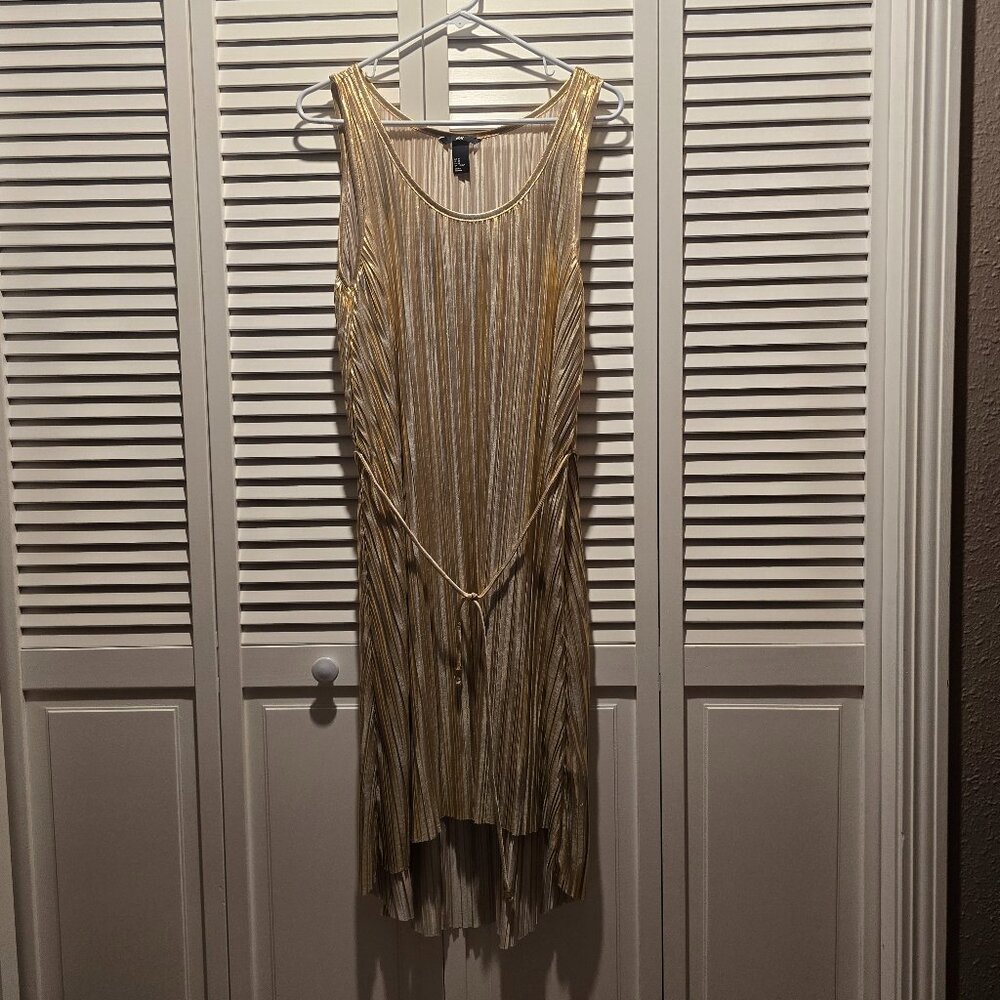 H&M Sleeveless Metallic Gold High Low Dress